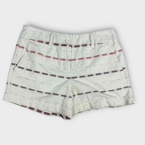 Loft Outlet Womens 4 Inch Mid Rise Striped Shorts Cream Multi Size 0 NEW